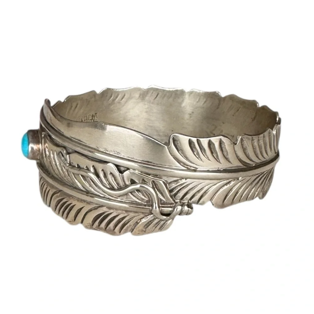 Vintage Navajo Turquoise Sterling Silver Cuff Bracelet by Ben Begaye Signed